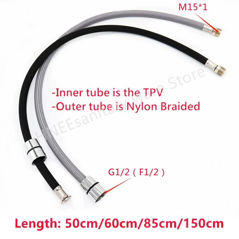 Flexible Hose Braided - 50cm/60cm/85cm/150cm F1/2 M15*1 Naylon Örgülü Esnek